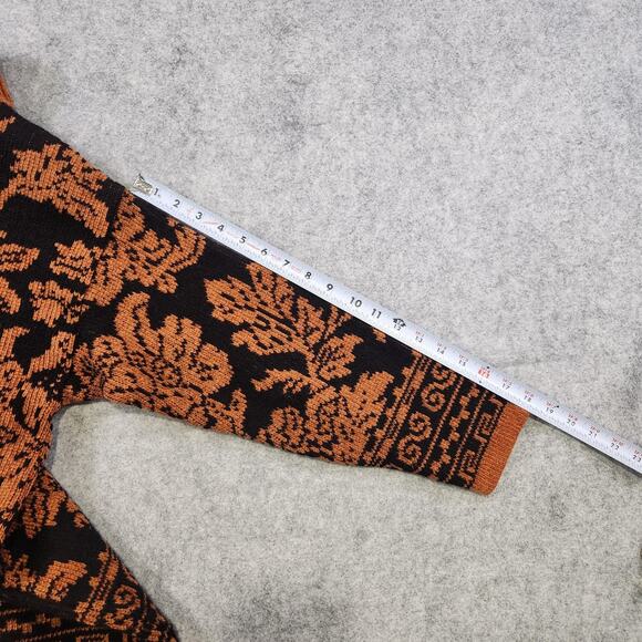 VTG Orvis Sweater Women Small Black Orange Turtleneck Wool Blend Floral Jacquard - Picture 8 of 11